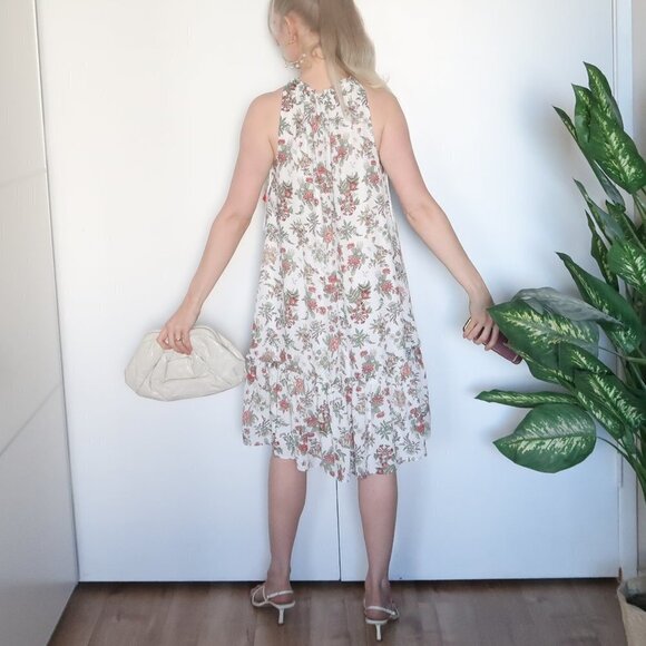 Max Studio White Floral Halter Knee Length Midi Dress With Ruffle Hem Size XS - Picture 7 of 14